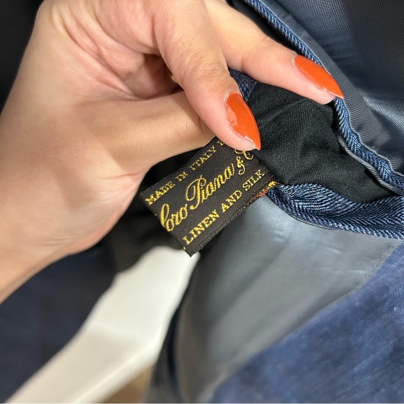 Blue Herringbone Loro Piana Wool/Linen/Silk Sport Jacket - Tombolini - Picture 9 of 13